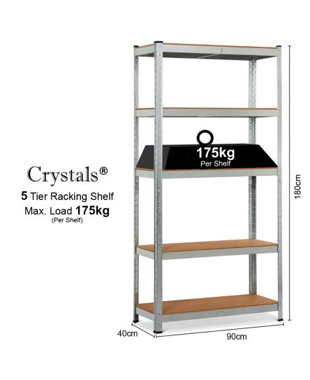 5 Tier Racking Shelf Heavy Duty Garage Shelving Storage Shelves Unit 180x90x40cm
