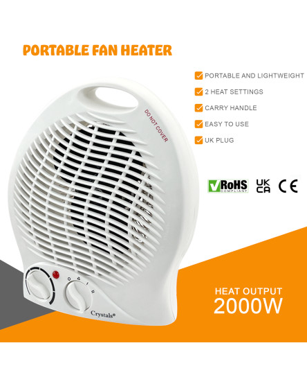 Fan Heater 2KW 2000W Portable Electric Hot Warm Air Upright Overheat Protection