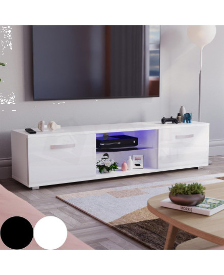LED TV Stand Cabinet Unit Modern High Gloss 2 Door MDF Entertainment RGB Lights