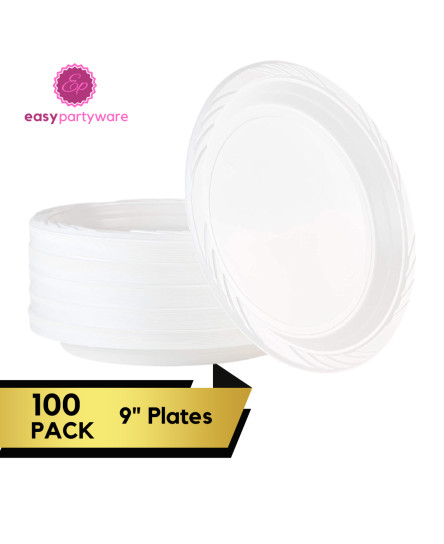 100 Disposable Plates Heavy Duty White Plastic Plates Reusable Microwave Safe