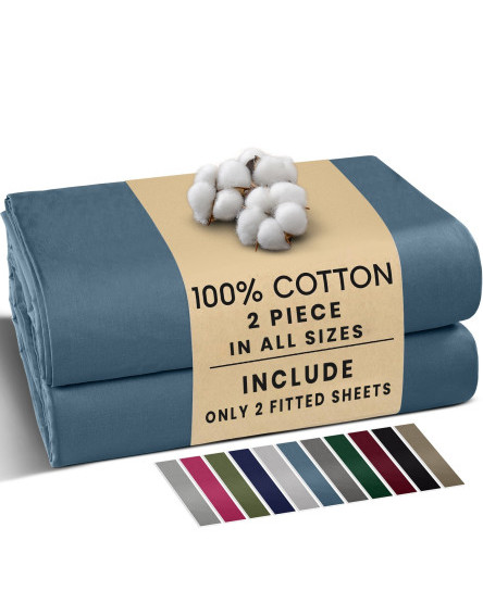 2 Pack Extra Deep Fitted Sheet 100% Cotton 4 Way Stretch Full Bottom Sheets 30cm
