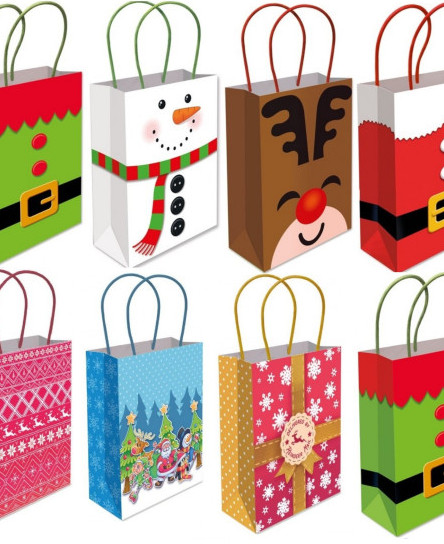 Christmas Gift Bags With Handles Kids Small Novelty Present Paper Party Loot Bag