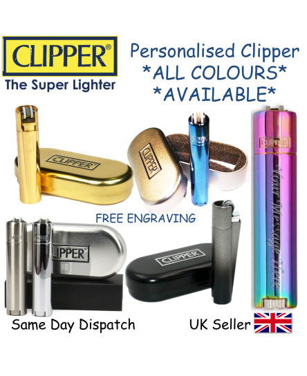 PERSONALISED ENGRAVED METAL CLIPPER LIGHTER - BLACK BLUE GOLD Christmas Gift