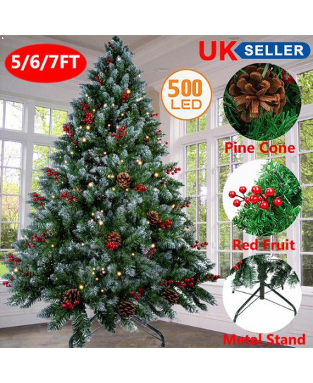5/6/7FT Snow Flocked Christmas Tree Bushy Branch Xmas Home Decoration In&Outdoor