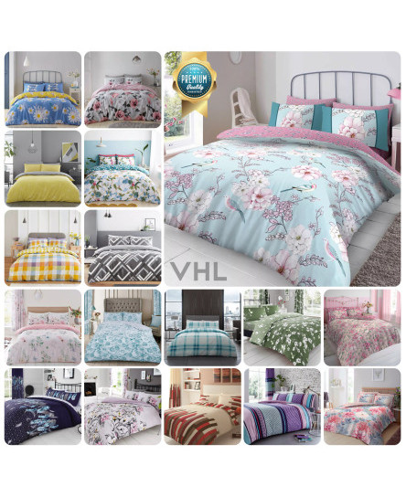 Clearance Bedding Reversible Duvet Cover Quilt Set With Pillowcases All Sizes UK