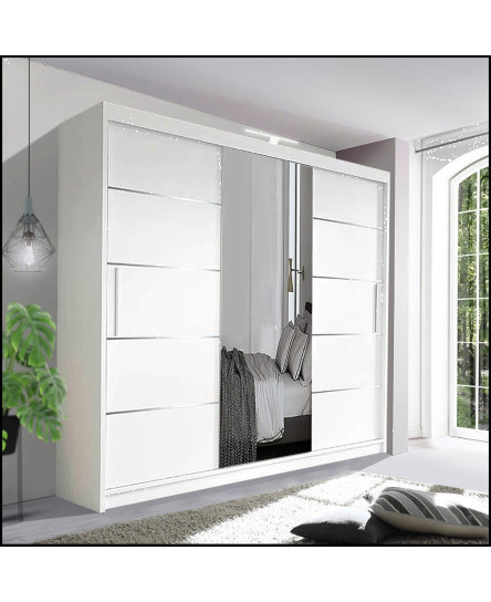 Modern Sliding Door Wardrobe with Mirror, LED Light, and Ample Storage