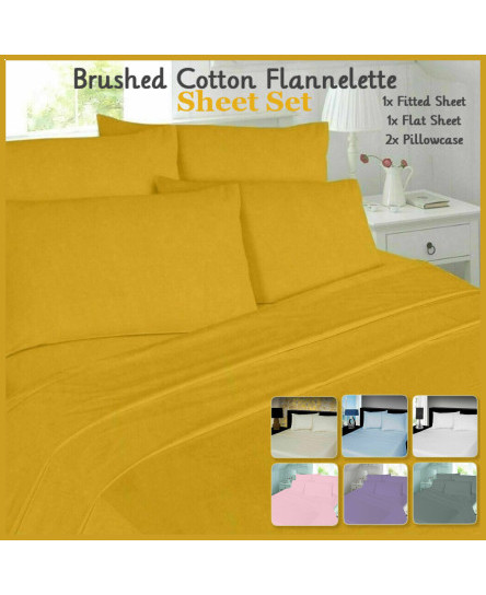 Flannelette Sheets Set 4PC Brushed Cotton Thermal Fitted Flat Sheets Pillowcases