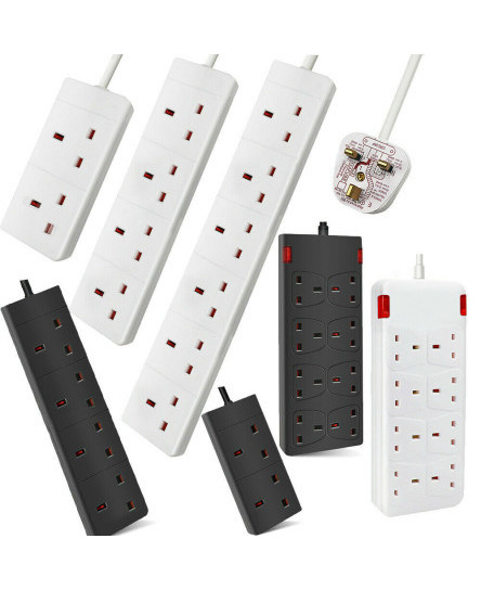 Extension Lead 2 4 6 8 Gang Way Plug Sockets 1/2/3/5M Cable Electric Mains Power