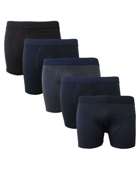 Pack Of 5 Black Mens Boxer Shorts 95% Cotton Trunks, Comfort Fit Mens Underwear