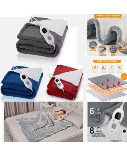 LUXURIOUS ELECTRIC HEATED THROW SOFT FLEECE GREY OVER BLANKET DIGITAL CONTROLLER