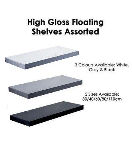Modern HIGH GLOSS Shelf Floating Wall Shelves White Black Grey Bookcase Display