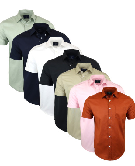 Men's Shirts Cotton Solid Summer Quality Holiday Casual Short Sleeve Shirts P4