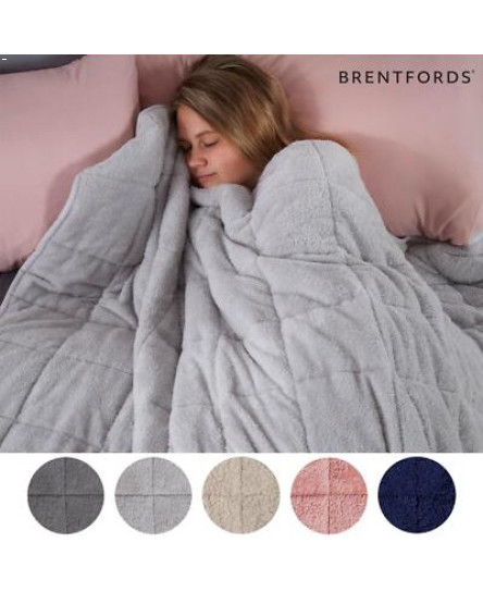 Brentfords Teddy Fleece Weighted Blanket Sensory Sleep Therapy Anxiety Throw