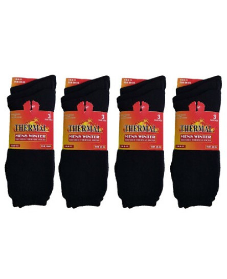 Ultimate 12 Pairs Mens Black Thermal Socks, Thick Warm Work Boot Socks Size 6-11