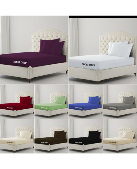Fitted Sheet Bed Sheet 100% Polyester Cotton 30 Cm Extra Deep Single Double King