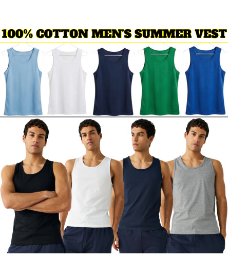 Mens Vest Tops 100% Cotton Plain Classic Vests Summer Training Gym Tank Pack Lot