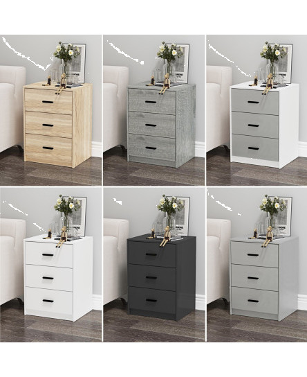 3 Drawer Wooden Bedroom Bedside Cabinet Furniture Storage Nightstand Side Table